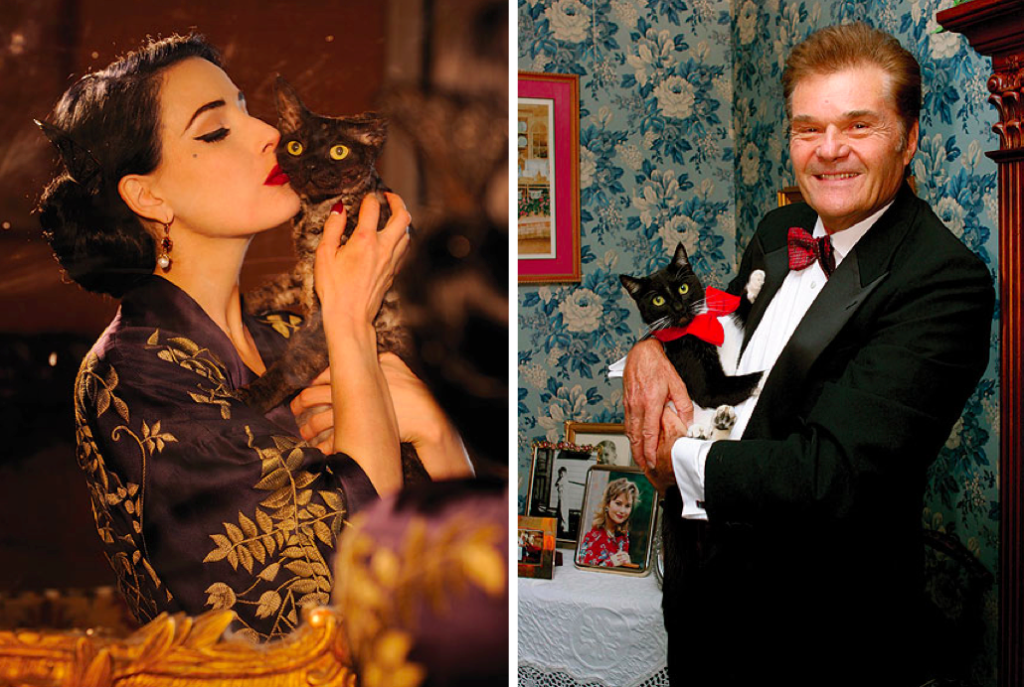 Dita Von Teese and Fred Willard with their cats