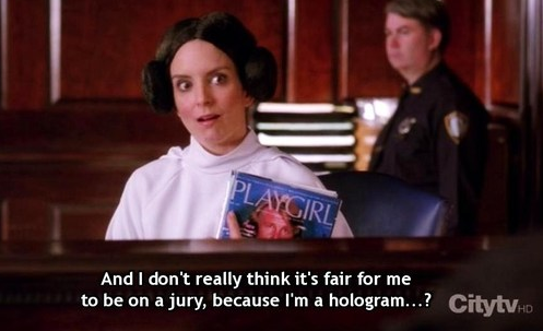Tina Fey as Liz Lemon "and I don't really think it's fair for me to be on a jury because I'm a hologram.."
