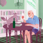 Painting of ernest hemingway with cat